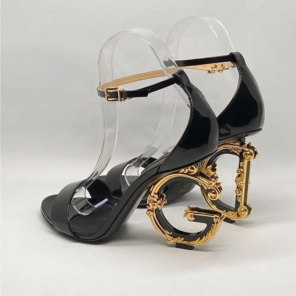Dolce&Gabbana Sculpted-Heel Baroque DG Leather Sandals size 37 - Picture 7 of 13